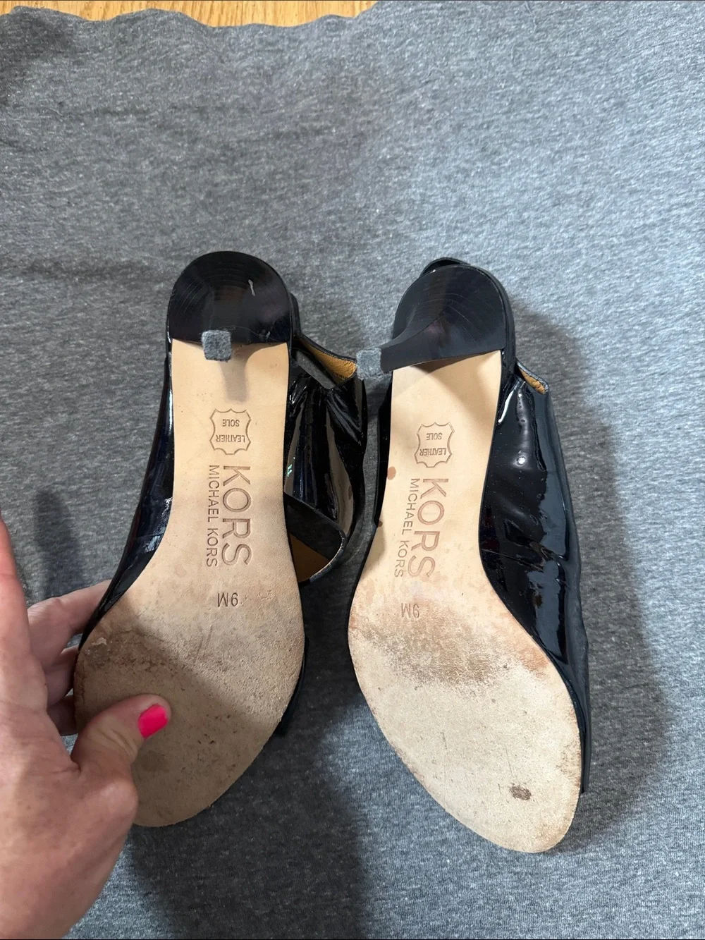 Michael Kors Black Patent Leather Open-Toe Slingback Heels size 9